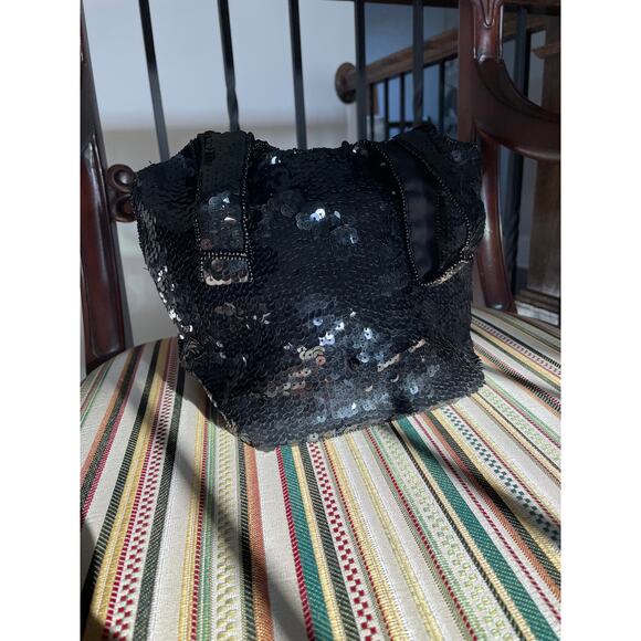 Adorable Black Sequined Mini Hobo Bag - Picture 3 of 7